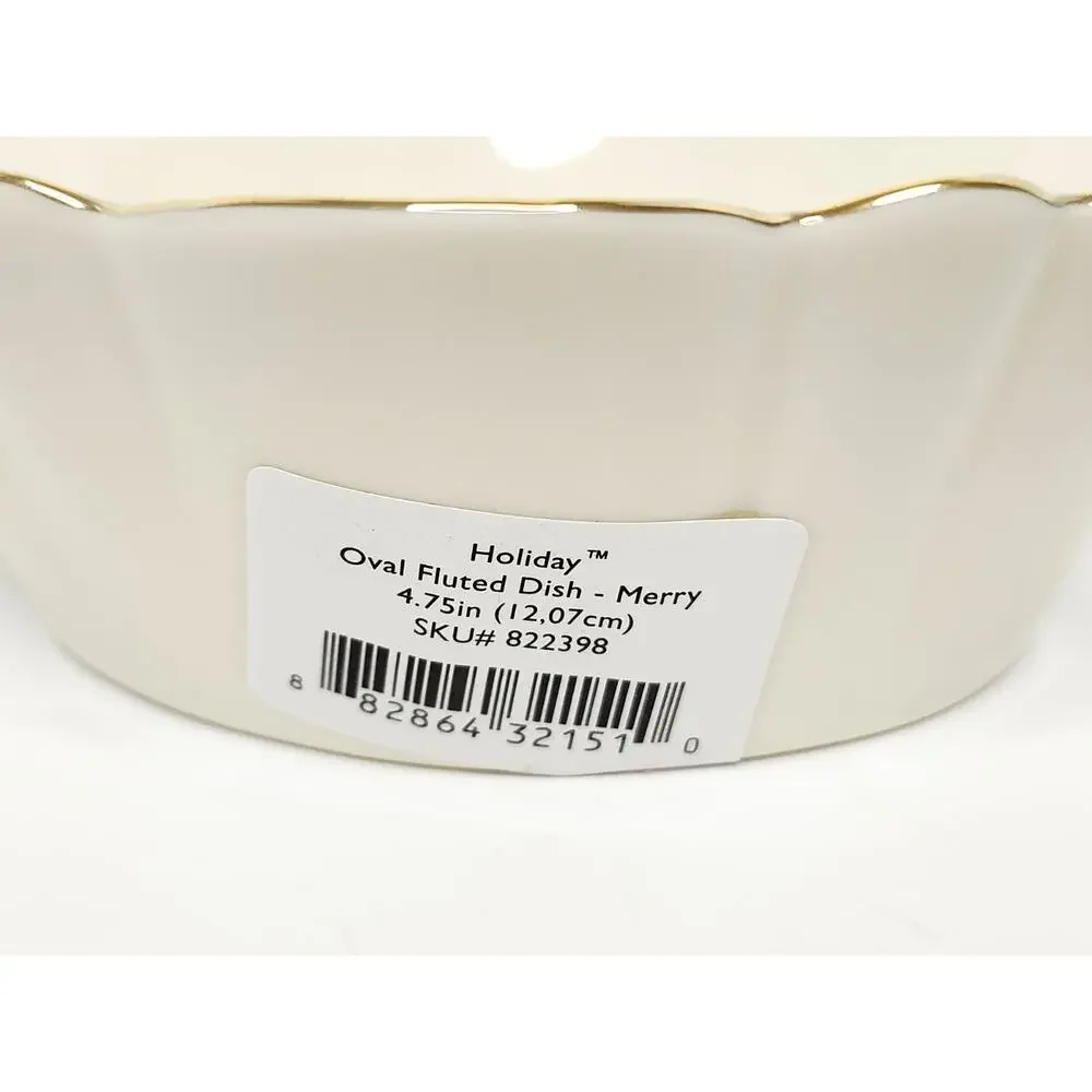 Lenox Holiday Merry Bowl Oval Fluted Dish Holly Christmas Candy Nut Dish